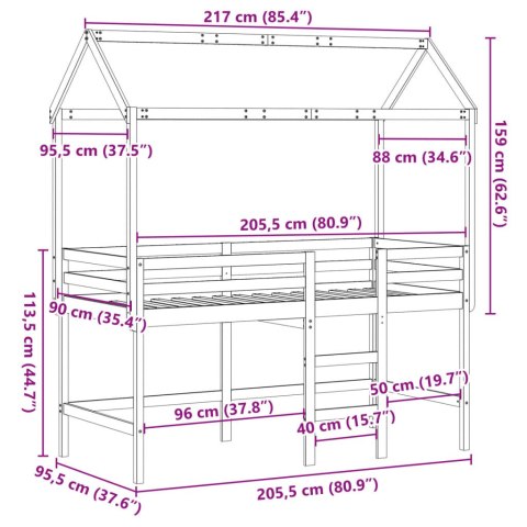 Łóżko na antresoli, z drabiną i dachem, białe, 90x200 cm, sosna Łóżko na antresoli, z drabiną i dachem, białe, 90x200 cm, sosna