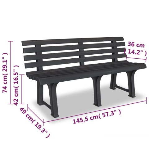 VidaXL Ławka ogrodowa, 145,5 cm, plastik, antracytowa VidaXL Ławka ogrodowa, 145,5 cm, plastik, antracytowa