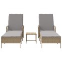 VidaXL Zestaw leżaków 3 szt. Beżowy Rattan PE, metal Składany