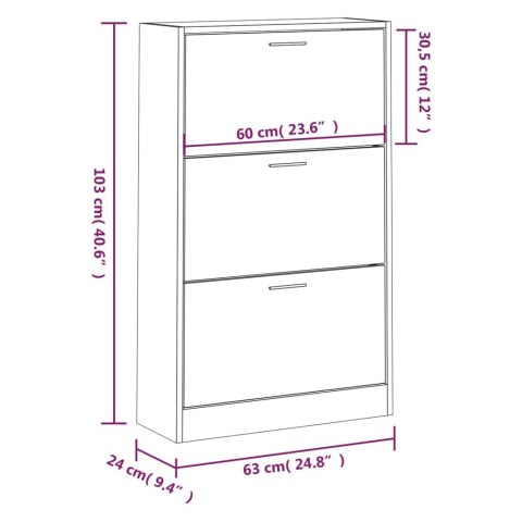 VidaXL Półka na buty, przydymiony dąb, 63x24x103 cm VidaXL Półka na buty, przydymiony dąb, 63x24x103 cm