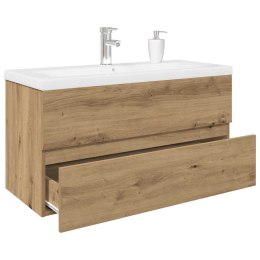 VidaXL Szafka pod umywalkę z wbudowaną umywalką i baterią dąb artisan