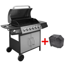 GRILL GAZOWY ZE STREFĄ GOTOWANIA + POKROWIEC 6+1 CZARNO SREBRNY