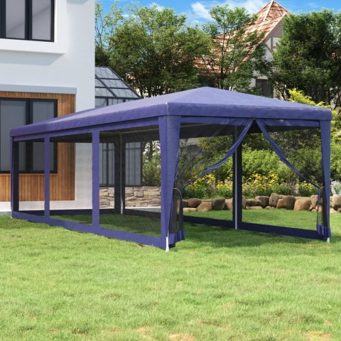  Namiot imprezowy z 8 ścianami z siatki, niebieski, 3x9 m, HDPE
