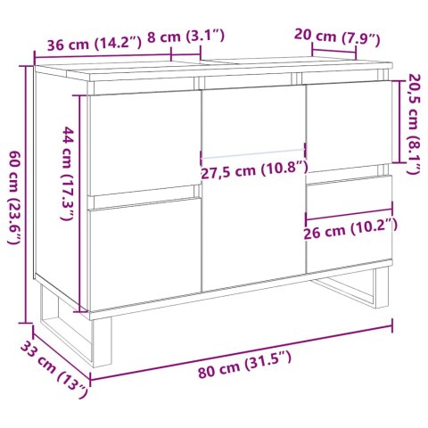 VidaXL Szafka pod umywalkę, dąb artisan, 80x33x60 cm VidaXL Szafka pod umywalkę, dąb artisan, 80x33x60 cm
