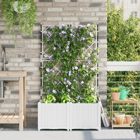 VidaXL Donica ogrodowa z trellisem 2 sztuki Biała 80x40x143 cm