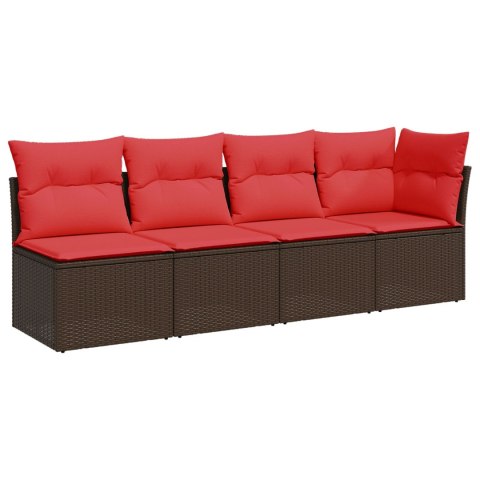 VidaXL Sofa ogrodowa z poduszkami, 4-osobowa, brązowa, polirattan