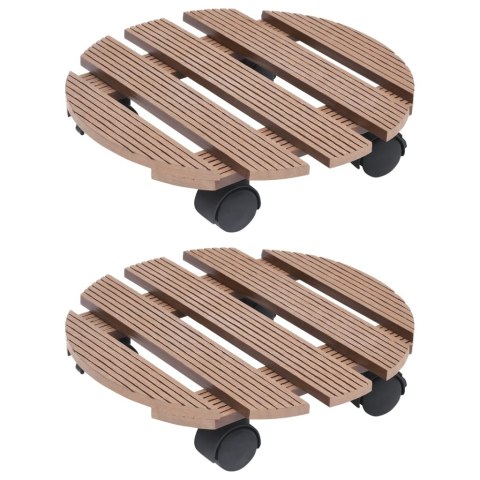 VidaXL Stojaki na kółkach pod donice, 2 szt., brązowe, Ø30x7,5 cm, WPC VidaXL Stojaki na kółkach pod donice, 2 szt., brązowe, Ø30x7,5 cm, WPC