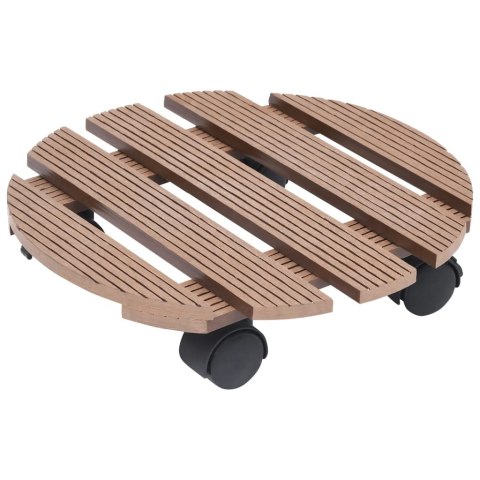 VidaXL Stojaki na kółkach pod donice, 2 szt., brązowe, Ø30x7,5 cm, WPC VidaXL Stojaki na kółkach pod donice, 2 szt., brązowe, Ø30x7,5 cm, WPC