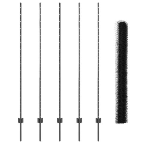 Słupki ogrodzeniowe vidaXL 10 szt. kanał U szary 160 cm stal, Szare ogrodzenie sześciokątne vidaXL 1,6x10 m stal