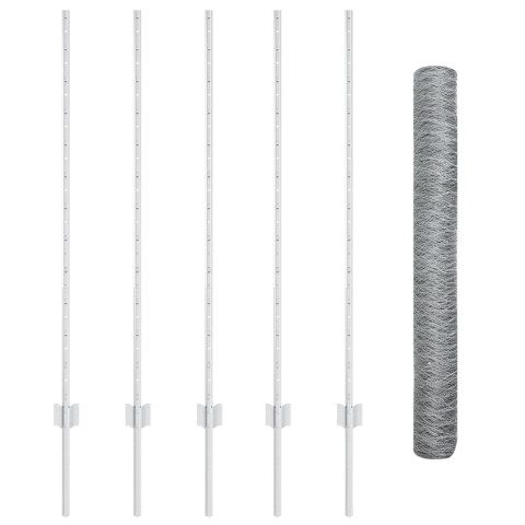 VidaXL Słupki ogrodzeniowe 10 szt. U-Channel 120 cm ocynkowana stal, vidaXL Sześciokątne ogrodzenie 1,2 x 10 m ocynkowana stal