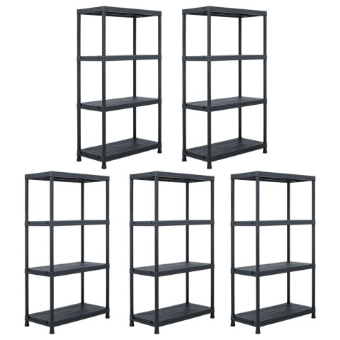 VidaXL Regały magazynowe, 5 szt., czarne, 60x30x138 cm, plastikowe
