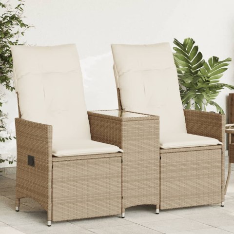  Rozkładana sofa ogrodowa ze stolikiem, 2-os., beż, rattan PE
