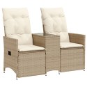  Rozkładana sofa ogrodowa ze stolikiem, 2-os., beż, rattan PE