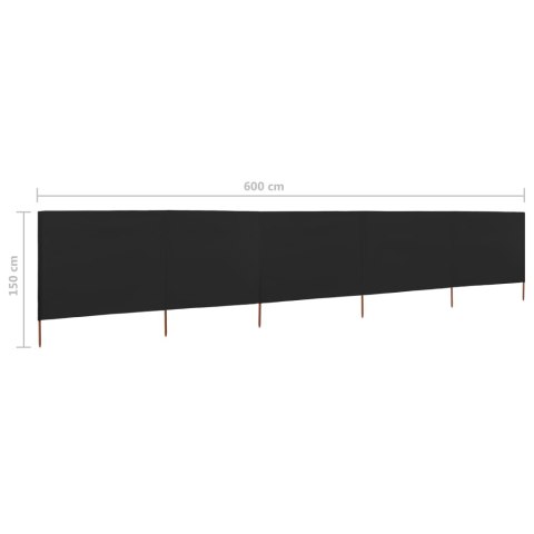 VidaXL Parawan 5-skrzydłowy z tkaniny, 600x120 cm, czarny VidaXL Parawan 5-skrzydłowy z tkaniny, 600x120 cm, czarny