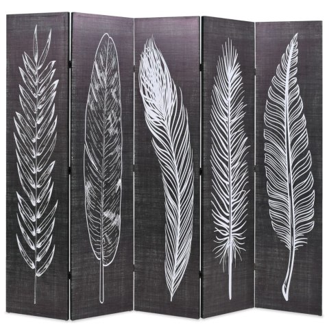  Składany parawan, 200 x 170 cm, motyw piór, czarno-biały