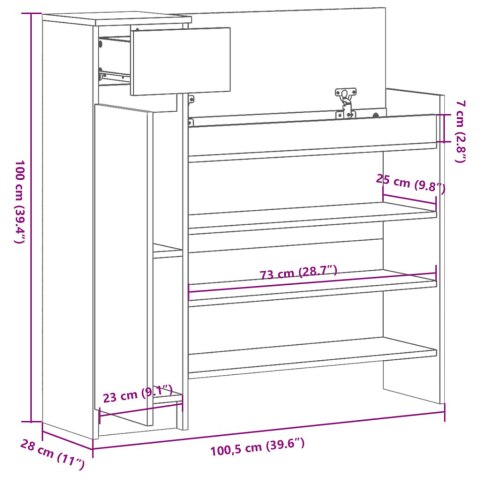 VidaXL Szafka na buty, przydymiony dąb, 100,5x28x100 cm VidaXL Szafka na buty, przydymiony dąb, 100,5x28x100 cm