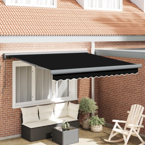 VidaXL Manualna markiza chowana czarna 350x250 cm, vidaXL Tkanina zamienna markizy dla ramy 3,5x2,5 m czarna
