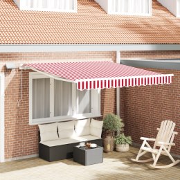 VidaXL Ręczna markiza chowana z LED w czerwono-białe paski 350x250 cm