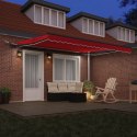 VidaXL Automatyczna Markiza Rozsuwana z LED Czerwona 400x300 cm, vidaXL Tkanina do markizy do ramy 4x3 m Czerwona
