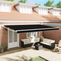 VidaXL Manualna chowana markiza czarna 500x300 cm, vidaXL Materiał do markizy 5x3 m czarny
