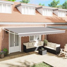 VidaXL Automatyczna Chowana Markiza Jasnoszara 500x300 cm, vidaXL Materiał wymienny do markizy na ramę 5x3 m Jasnoszara