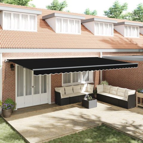 VidaXL Manualna chowana markiza Czarna 600x300 cm, vidaXL Wymienna tkanina do markizy 6x3 m Czarna