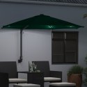 VidaXL Montowany na ścianie parasol ogrodowy z LED zielony 248 cm
