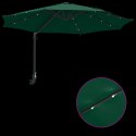 VidaXL Montowany na ścianie parasol ogrodowy z LED zielony 248 cm