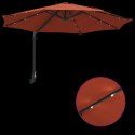 VidaXL Montowany na ścianie parasol ogrodowy z LEDami Terakota 248 cm