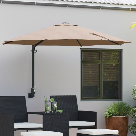 VidaXL Parasol ogrodowy montowany na ścianie z LEDami Taupe 248 cm