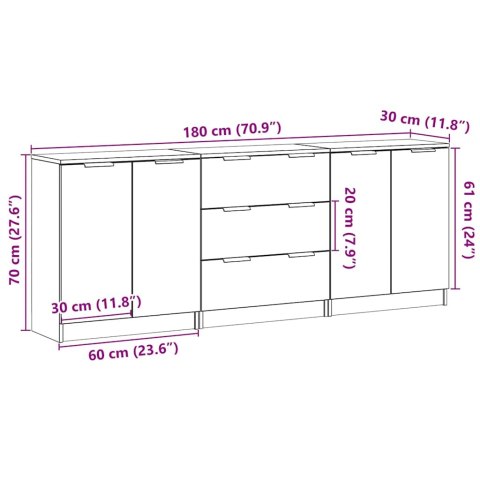 VidaXL Komody 3 szt., stare drewno 60x30x70 cm materiał drewnopochodny VidaXL Komody 3 szt., stare drewno 60x30x70 cm materiał drewnopochodny