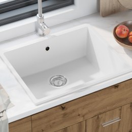 VidaXL Zlew kuchenny z otworem przelewowym w białym granicie