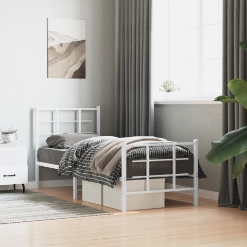 VidaXL Metalowa rama łóżka z wezgłowiem i zanóżkiem, biała, 80x200 cm