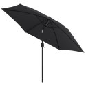 VidaXL Parasol ogrodowy z LED i stalowym słupkiem, 300 cm, czarny