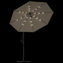 VidaXL Parasol wiszący z LED i stalowym słupkiem, 300 cm, taupe