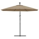 VidaXL Parasol wiszący z LED i stalowym słupkiem, 300 cm, taupe