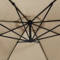 VidaXL Parasol wiszący z LED i stalowym słupkiem, 300 cm, taupe