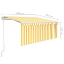VidaXL Automatycznie zwijana markiza z zasłoną, 3x2,5 m, żółto-biała