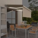 VidaXL Ręcznie zwijana markiza z zasłoną i LED, 3x2,5 m, kremowa