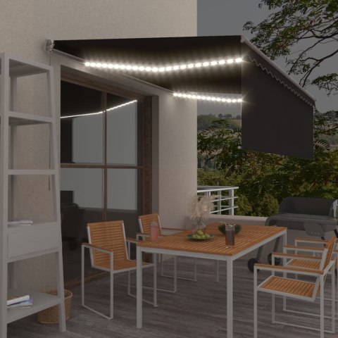 VidaXL Ręcznie zwijana markiza z zasłoną i LED, 4,5x3 m, antracytowa