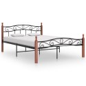  Rama łóżka, czarny metal i lite drewno dębowe, 140x200 cm