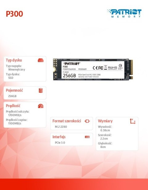 Dysk SSD P300 256GB M.2 PCIe Gen 3 x4 1700/1100