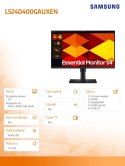 Monitor 24 cale S40GD IPS 1920x1080 FHD 16:9 2xHDMI 1xDP 2xUSB-A 2.0 1xUSB-B 5ms 100Hz HAS+PIV płaski 3YOn-Site (LS24D400GAUXEN)