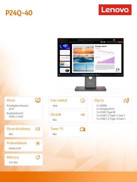 Monitor ThinkVision P24Q-40 23.8 cala 64B2GAT1EU