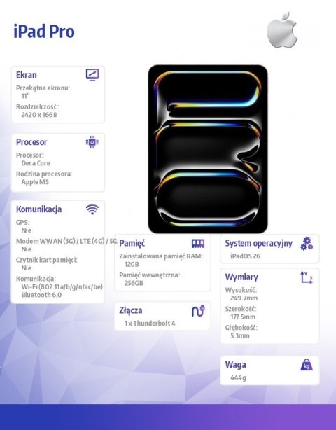 Apple IPad Pro 11-calowy Wi-Fi 256 GB ze standardowym szkłem - Srebrny