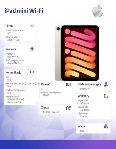 Apple IPad mini Wi-Fi 128GB Księżycowa poświata