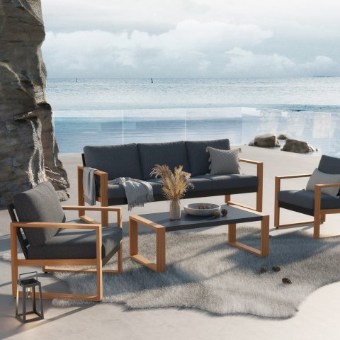 Zestaw Mebli Ogrodowych DUISBURG Sofa Fotel Stolik ANTRACYT / BRĄZOWY