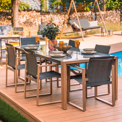 Zestaw Mebli Ogrodowych Jadalnianych DUISBURG dla 8 Osób Stół i 8 Foteli ANTRACYT / BRĄZOWY