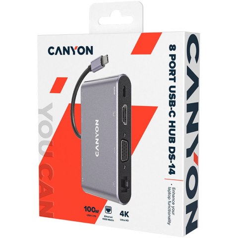 CANYON HUB DS-14 8 w 1 4k USB-C Szary