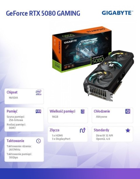 Gigabyte Karta graficzna GeForce RTX 5080 GAMING OC 16G 256BIT GDDR7 3DP/HDMI